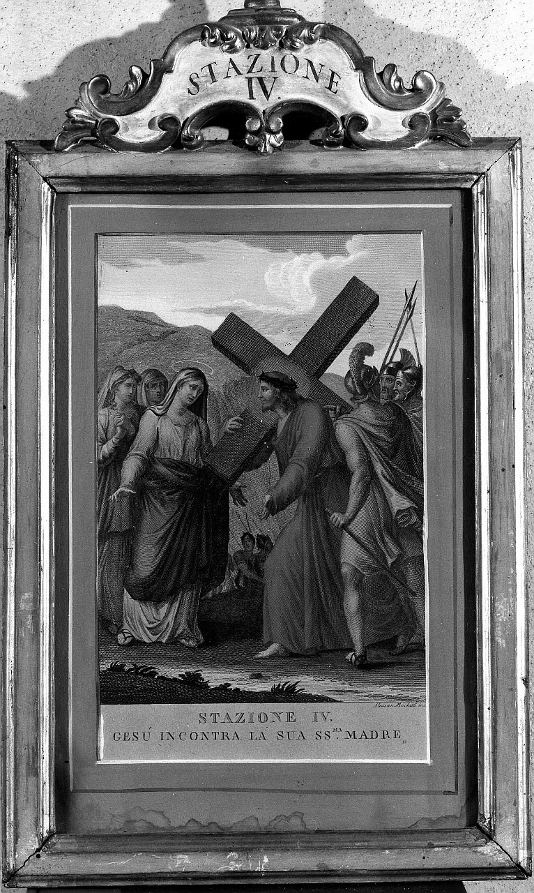 stazione IV: Gesù incontra la Madonna (stampa, serie) di Mochetti Alessandro (fine/ inizio secc. XVIII/ XIX)