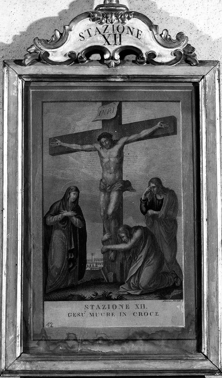 stazione XII: Gesù innalzato e morto in croce (stampa, serie) di Mochetti Alessandro (fine/ inizio secc. XVIII/ XIX)