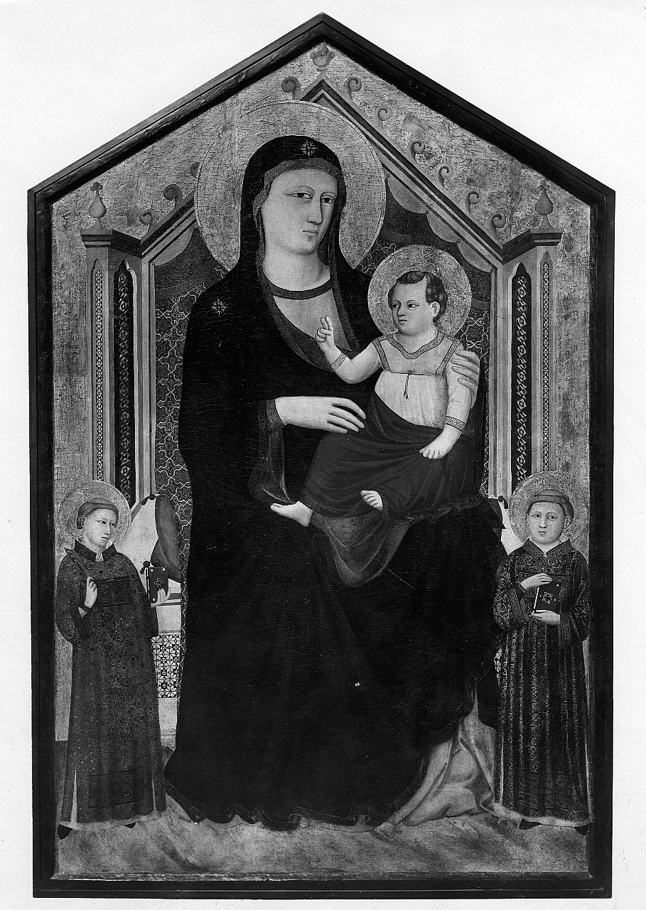 Madonna con Bambino in trono tra santi (dipinto) di Pacino di Buonaguida (attribuito) (sec. XIV)