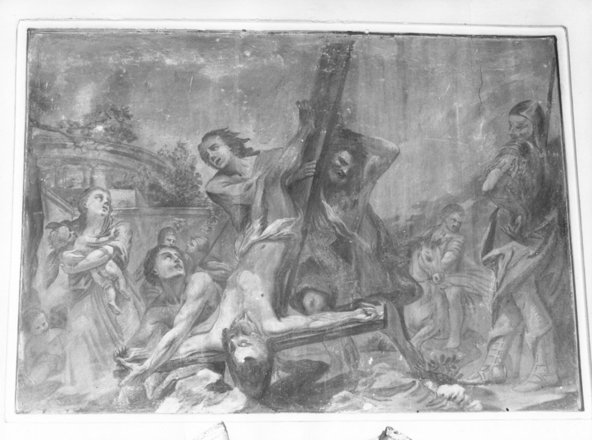 crocifissione di San Pietro (dipinto murale, pendant) di Dandini Pietro (attribuito) (fine/ inizio secc. XVII/ XVIII)