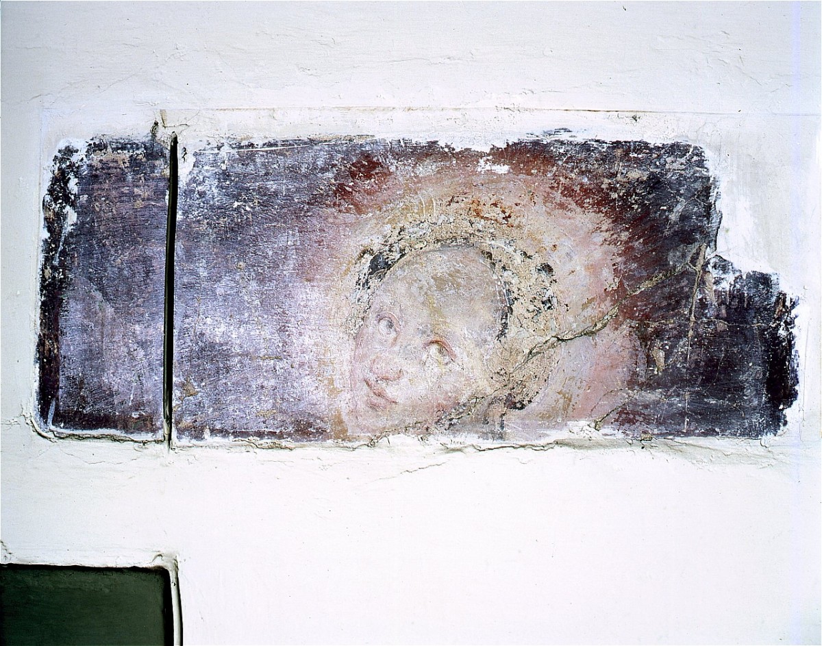 testa di santa (dipinto murale) - ambito fiorentino (sec. XVI)