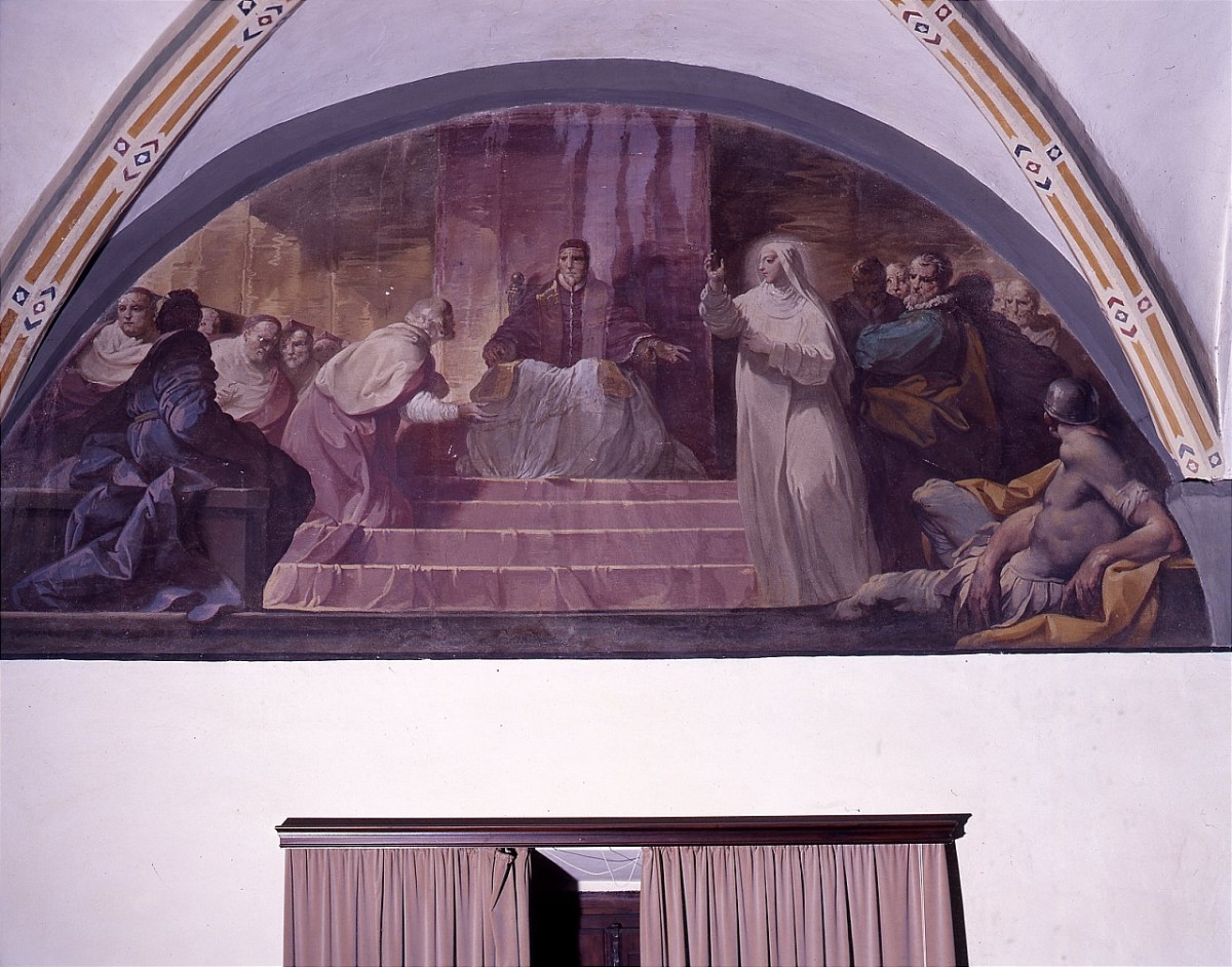 Santa Caterina da Siena di fronte al papa (dipinto murale, ciclo) di Soderini Mauro (prima metà sec. XVIII)
