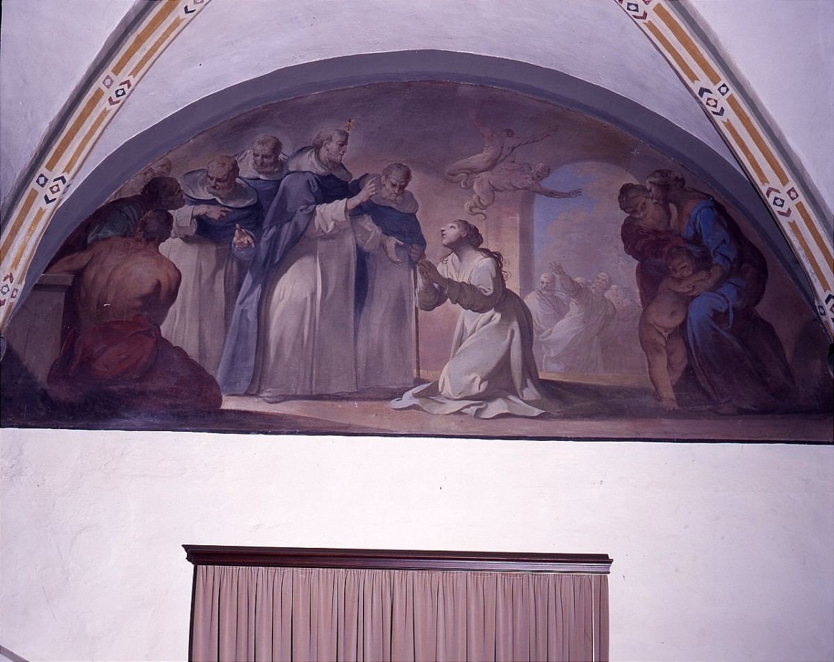 San Domenico libera un'indemoniata (dipinto murale, ciclo) di Ferretti Giovanni Domenico (prima metà sec. XVIII)
