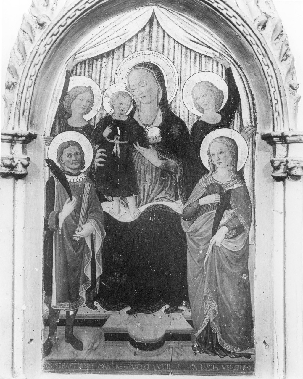 Madonna con Bambino e i Santi Sebastiano e Lucia (dipinto) di Giusto d'Andrea (attribuito) (sec. XV)