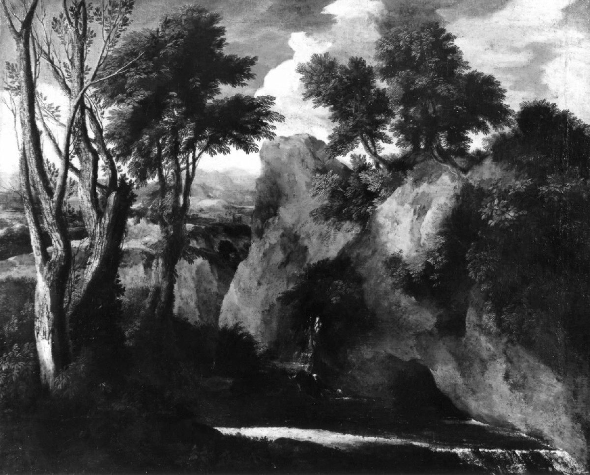 paesaggio roccioso (dipinto) di Dughet Gaspard detto Pussino (secondo quarto sec. XVII)