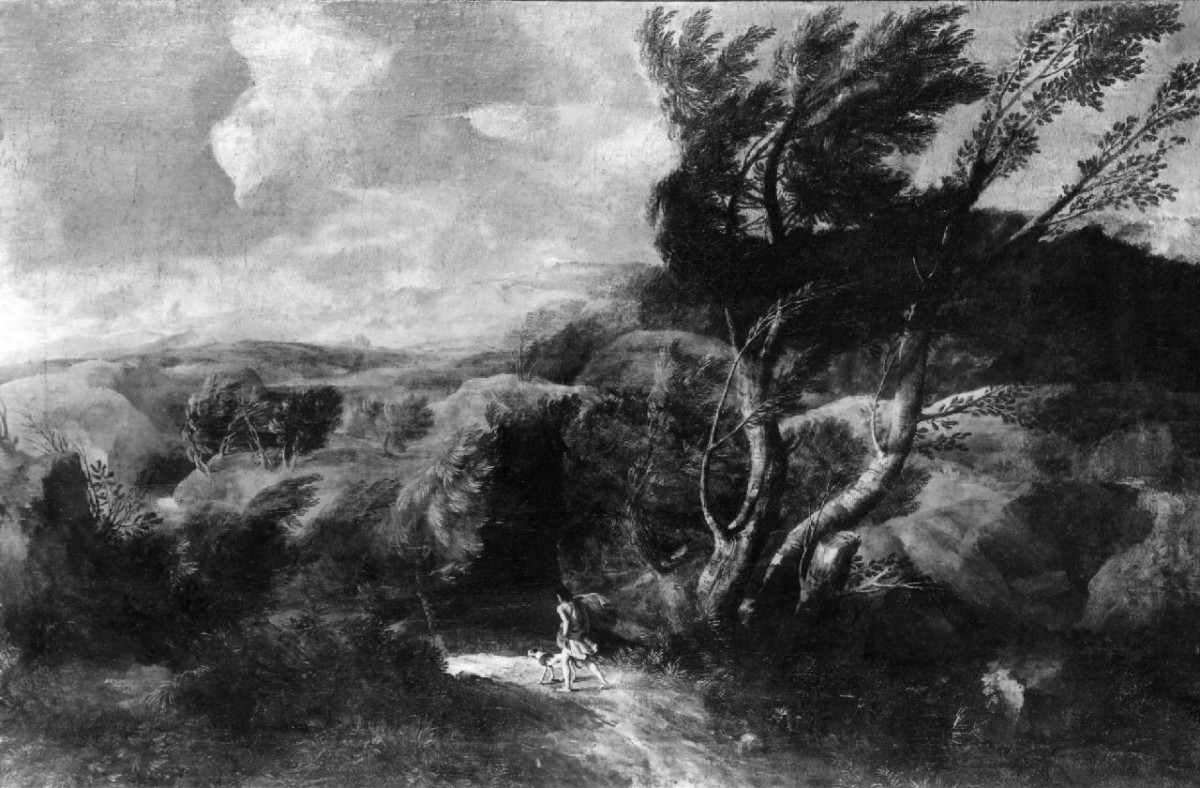 paesaggio con viandante solitario (dipinto) di Dughet Gaspard detto Pussino (secondo quarto sec. XVII)