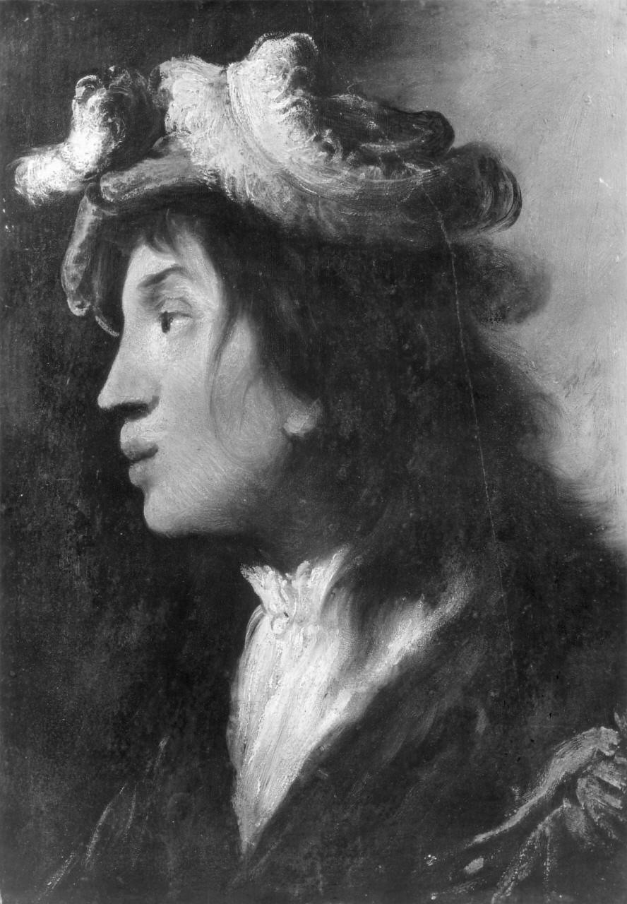 ritratto di giovane col berretto piumato (dipinto) di Vecchia Pietro (metà sec. XVII)