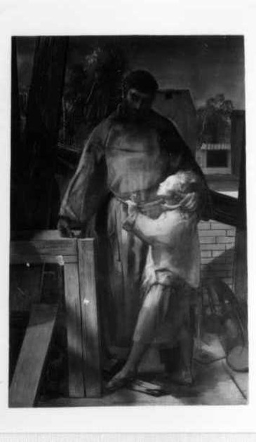 Gesù fanciullo nella bottega di San Giuseppe (dipinto) di Annigoni Pietro (sec. XX)