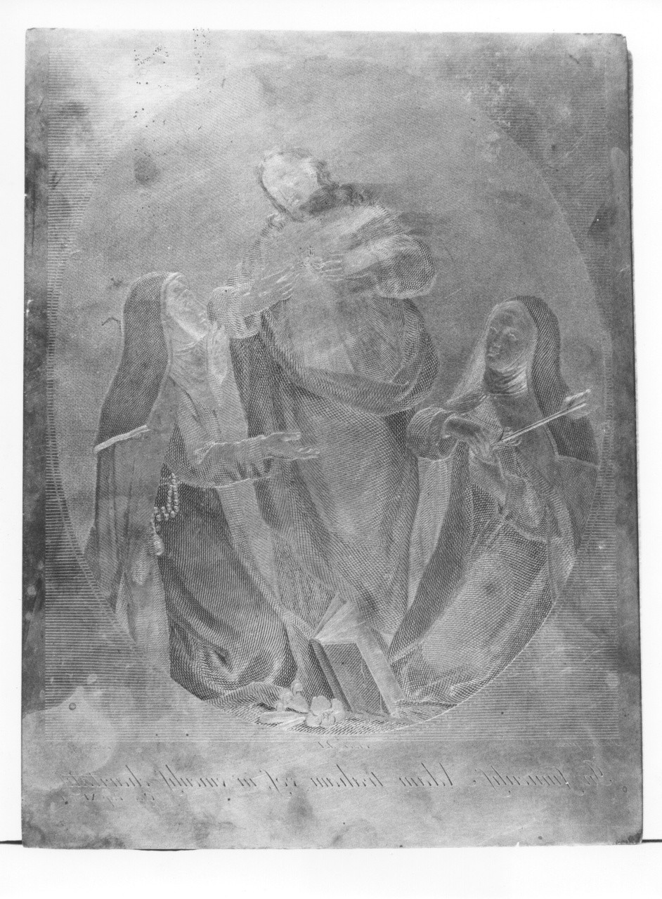 Cristo che mostra il Sacro Cuore a Santa Teresa d'Avila e Santa Caterina da Siena (matrice) di Pacini Sante (attribuito), Cecchi Giovan Battista (attribuito), Cioci Giovanni Filippo (attribuito) (sec. XVIII)