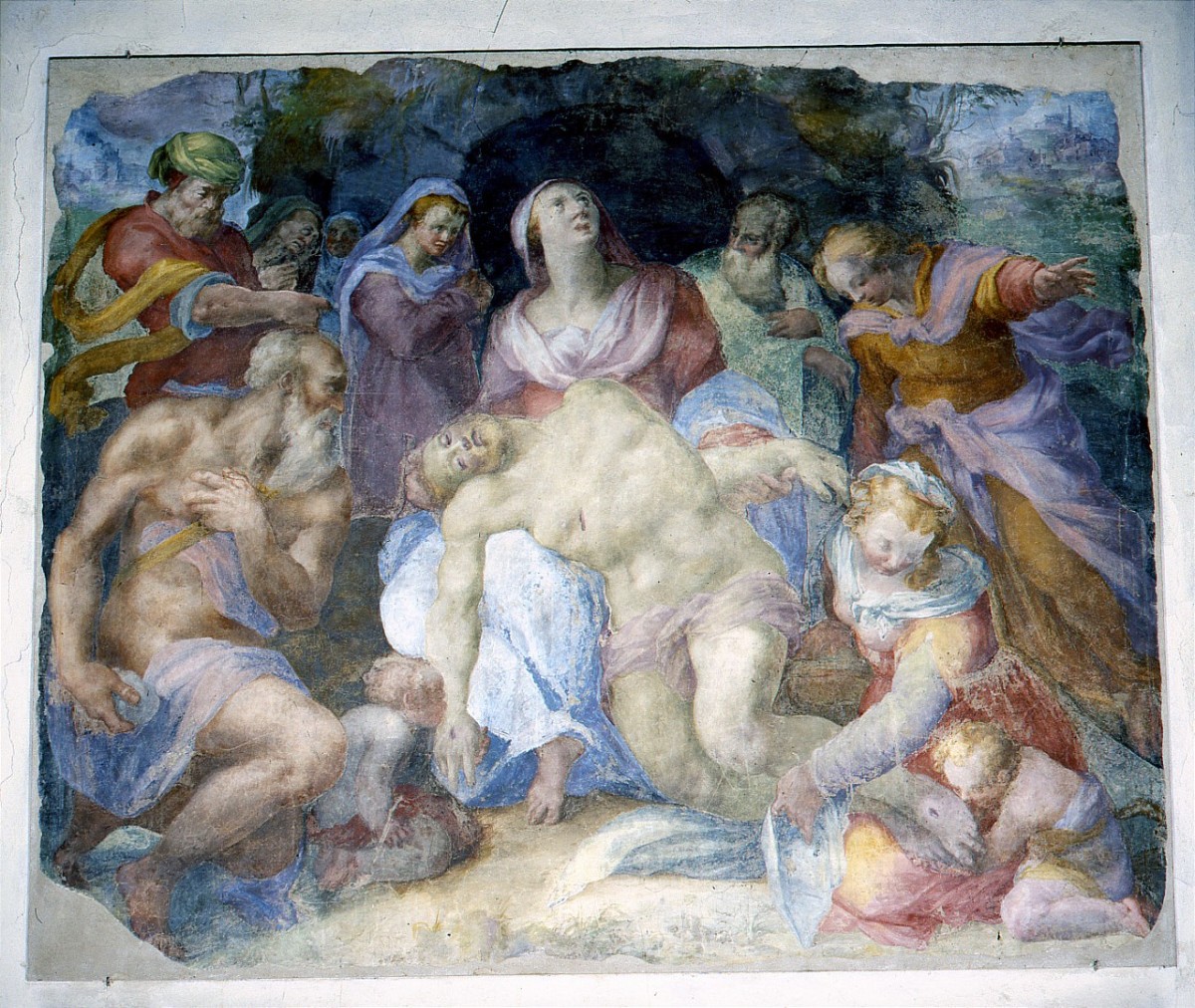 Cristo in pietà (dipinto murale) di Naldini Giovanni Battista (sec. XVI)