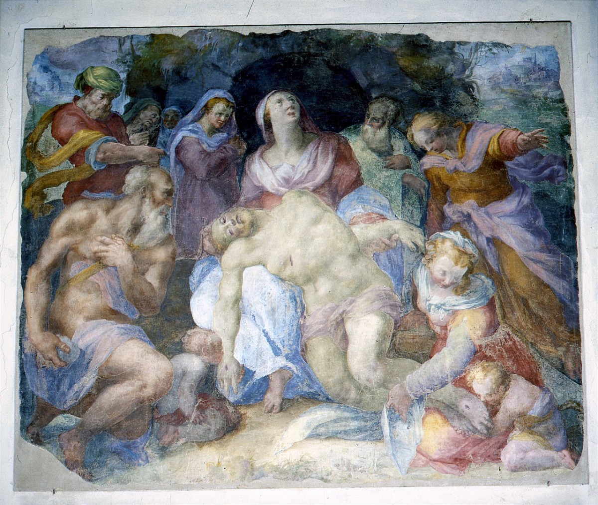 Cristo in pietà (dipinto murale) di Naldini Giovanni Battista (sec. XVI)