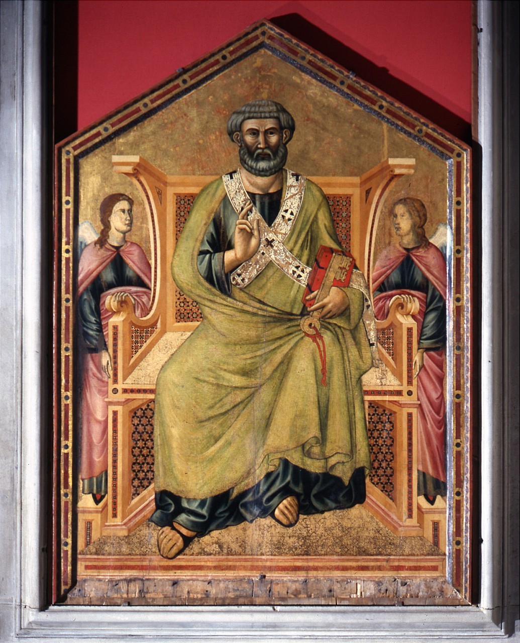 San Pietro Apostolo in trono e angeli (dipinto) di Maestro della Santa Cecilia (sec. XIV)