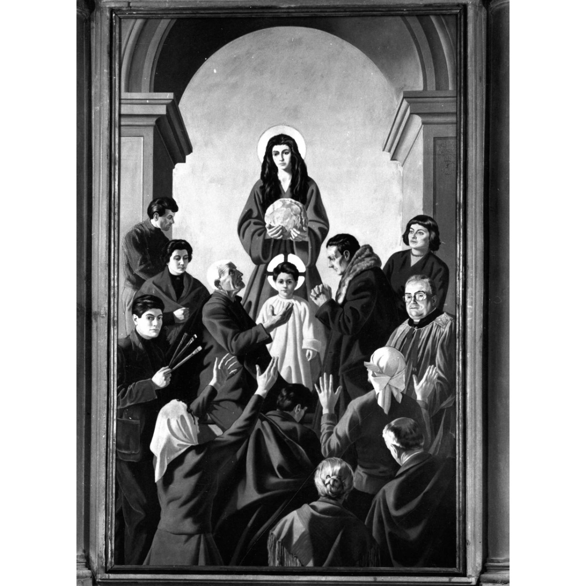 Madonna con Bambino e devoti (dipinto) di Bigiavi del Mar Francesco (metà sec. XX)