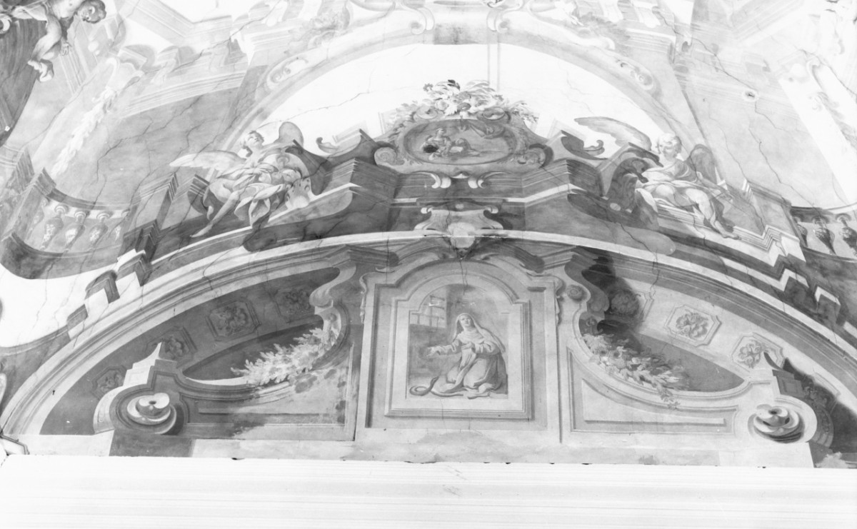 Prospettive architettoniche con due angioletti, angioletti (dipinto murale) di Melani Ferdinando (sec. XVIII)