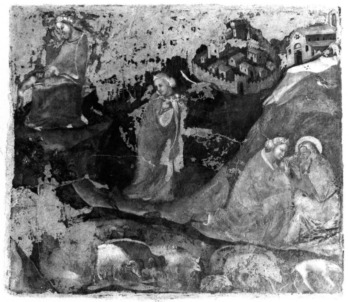 ritorno del cagnolino di Tobia (dipinto murale staccato) di Maestro di Tobia (attribuito) (sec. XIV)