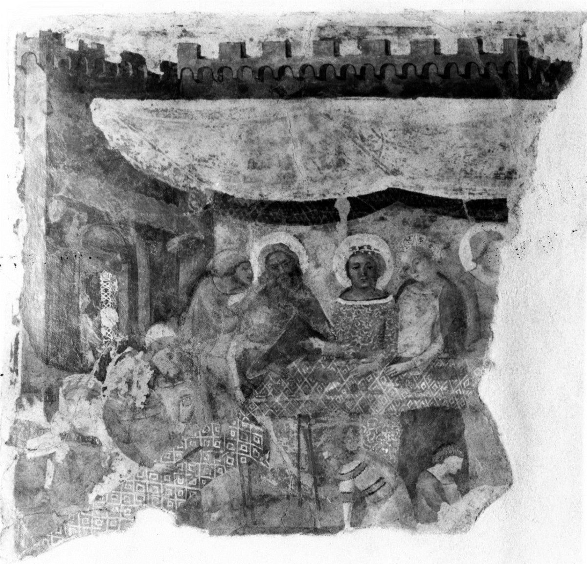 festeggiamenti per il ritorno di Tobia (dipinto murale staccato) di Maestro di Tobia (attribuito) (sec. XIV)