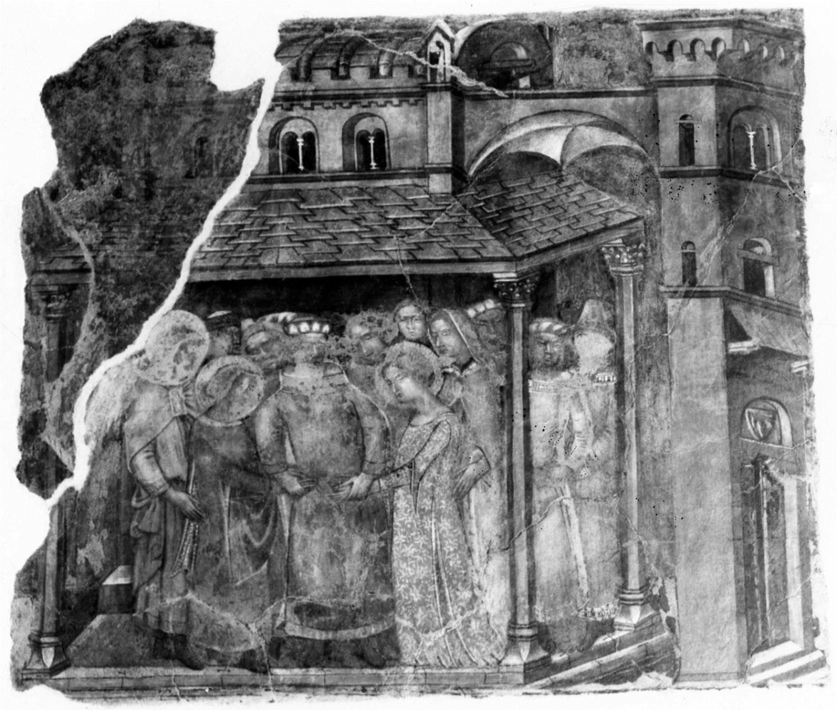 nozze di Tobia e Sara (dipinto murale staccato) di Maestro di Tobia (attribuito) (sec. XIV)