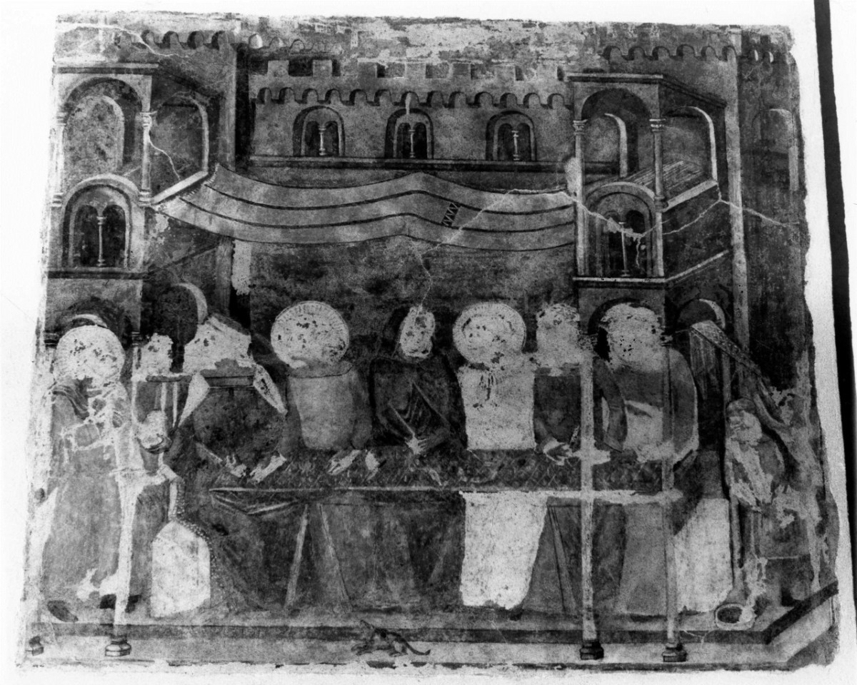 ritorno di San Raffaele Arcangelo (dipinto murale staccato) di Maestro di Tobia (attribuito) (sec. XIV)