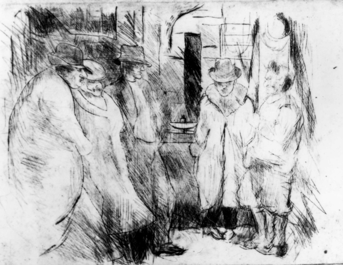 gruppo di figure maschili (stampa) di Maccari Mino (sec. XX)