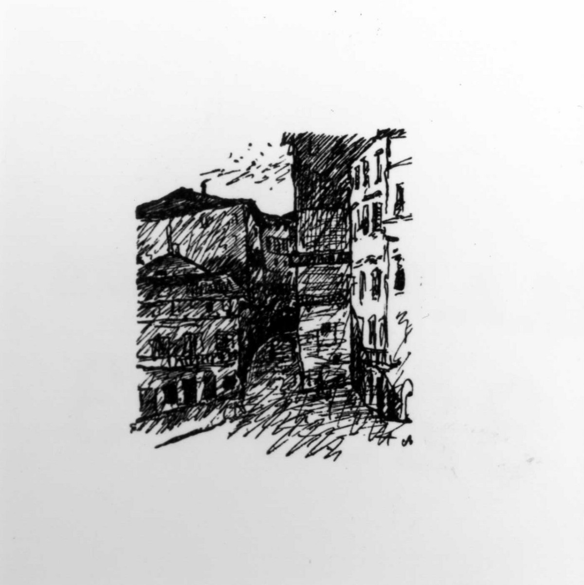 scorcio di città (stampa) di Maccari Mino (sec. XX)