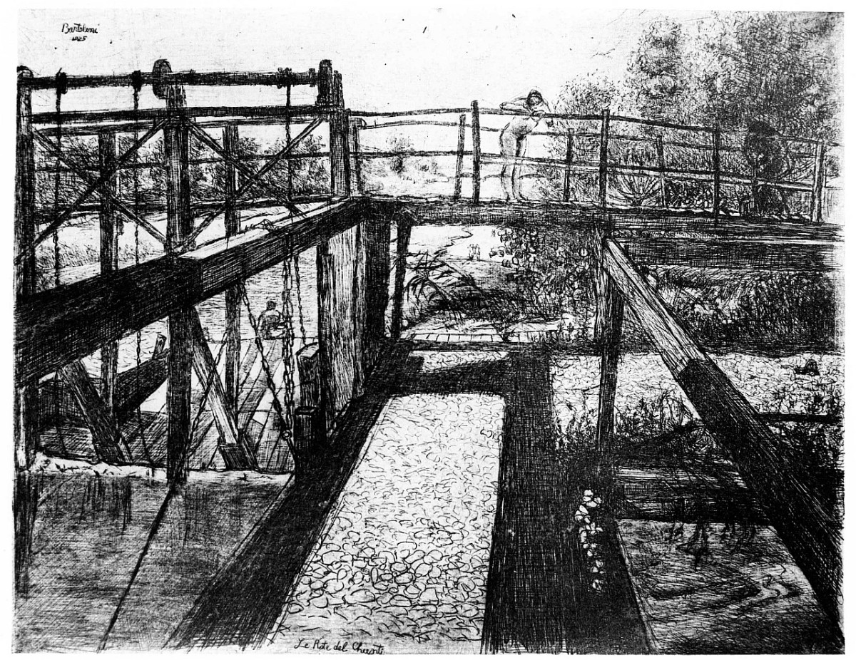 Le rote dei Chienti, paesaggio fluviale (stampa) di Bartolini Luigi (sec. XX)