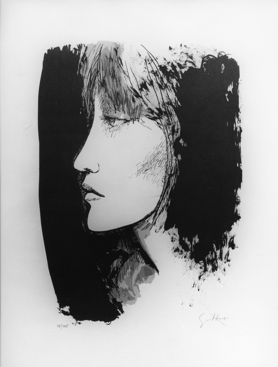 testa di donna di profilo (stampa a colori) di Guttuso Renato (sec. XX)