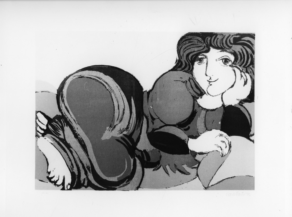 figura femminile distesa (stampa a colori) di Cantatore Domenico (sec. XX)