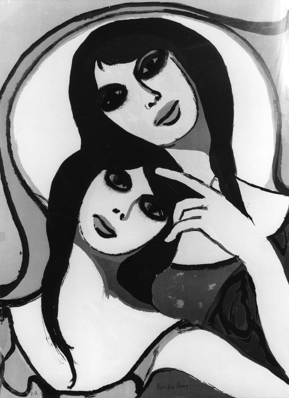 due donne in posizione amichevole (stampa a colori) di Borra Pompeo (sec. XX)