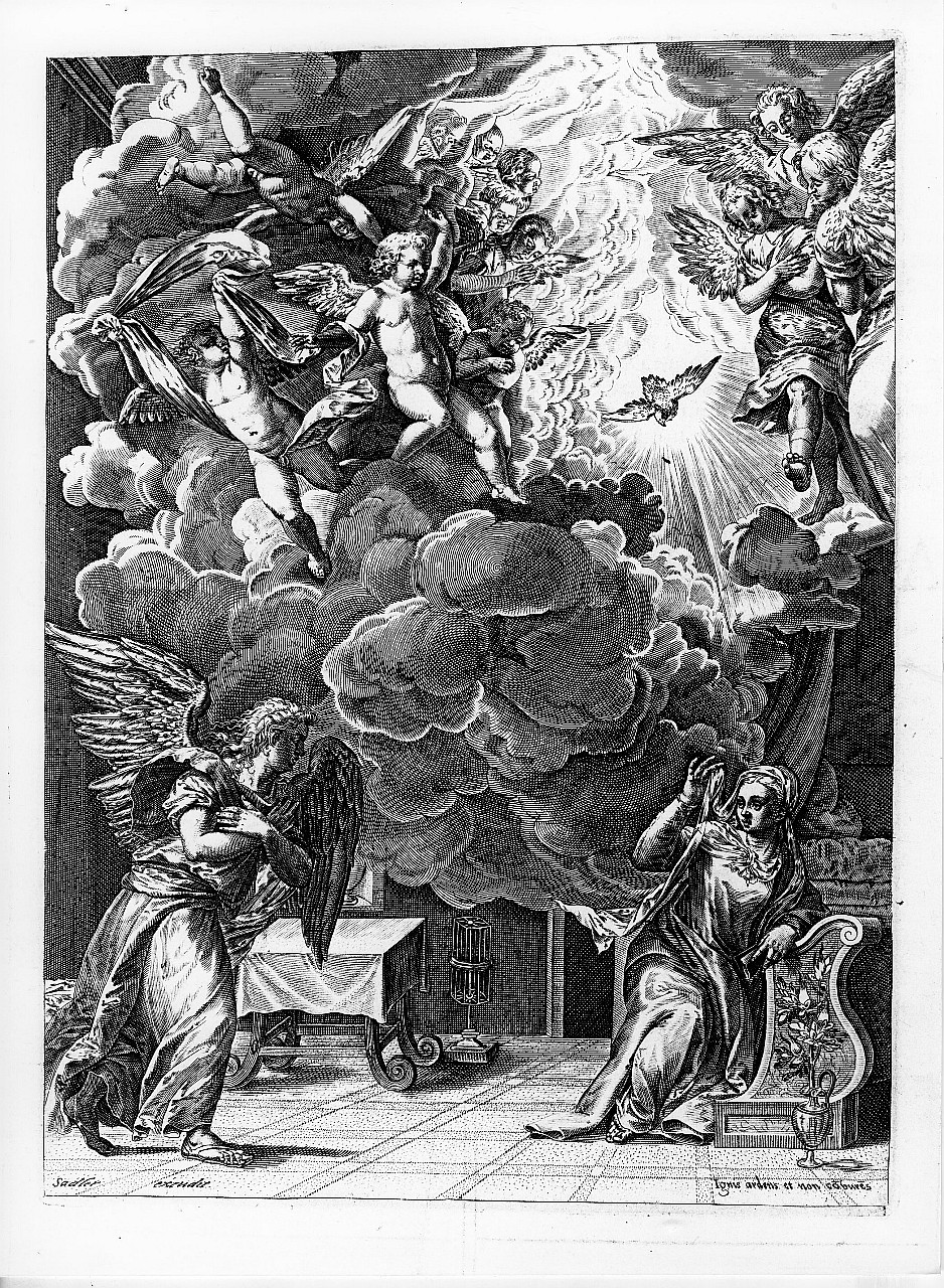 Annunciazione (stampa) di Sadeler famiglia (sec. XVII)