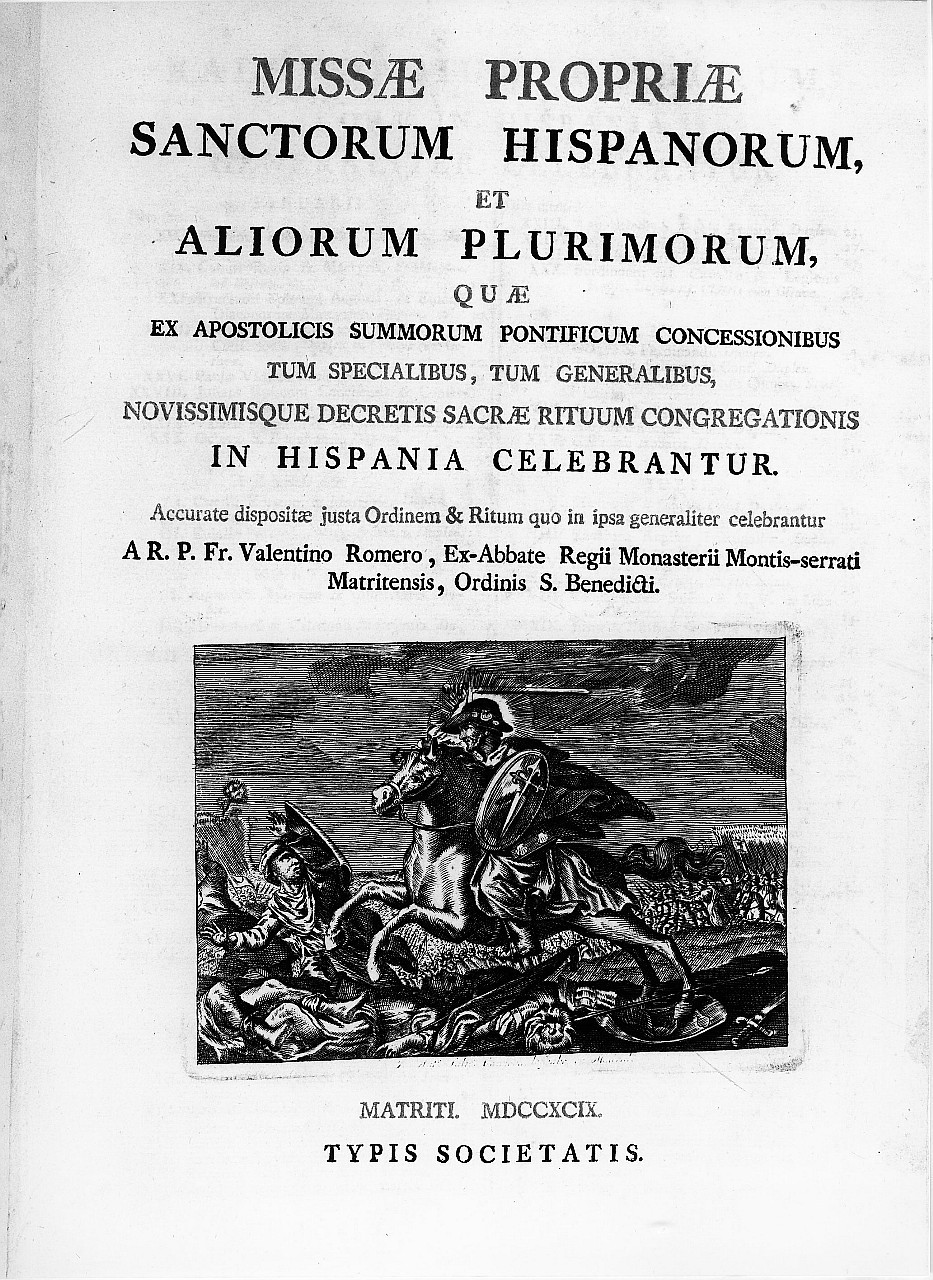apparizione di San Giacomo il Maggiore nella battaglia di Clavio (stampa) - ambito spagnolo, ambito spagnolo (sec. XVIII)