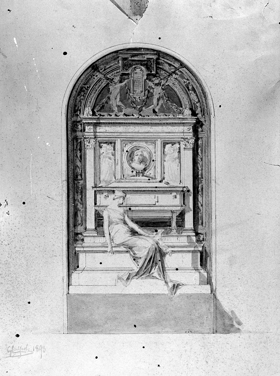 bozzetto per il monumento a Gioacchino Rossini nella chiesa di S. Croce a Firenze (disegno) di Cassioli Giuseppe (sec. XIX)