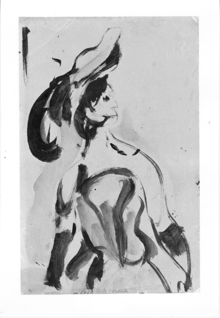 Donna con cappello, ritratto di donna (disegno) di Rouault Georges (sec. XX)