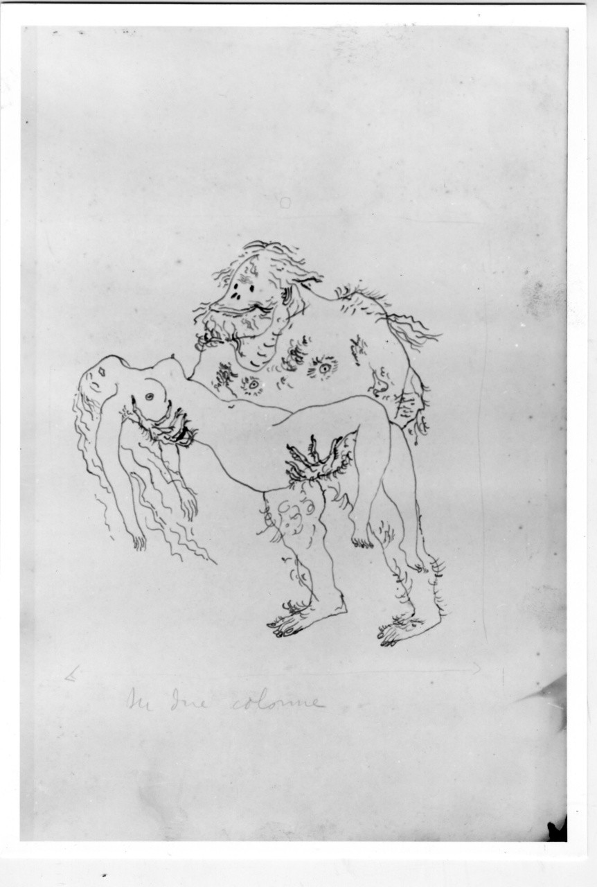 Donna nuda rapita dall'orangoutan, rapimento di una donna (disegno) di Bonichi Gino detto Scipione (sec. XX)