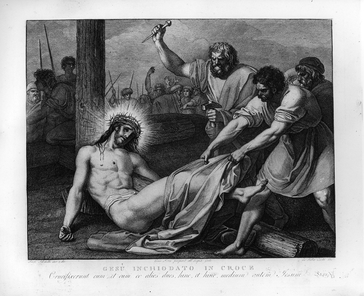 stazione XI: Gesù inchiodato alla croce (stampa, elemento d'insieme) di Sabatelli Luigi (attribuito), Eredi Benedetto (attribuito), Cecchi Giovan Battista (attribuito) (sec. XVIII, sec. XIX)