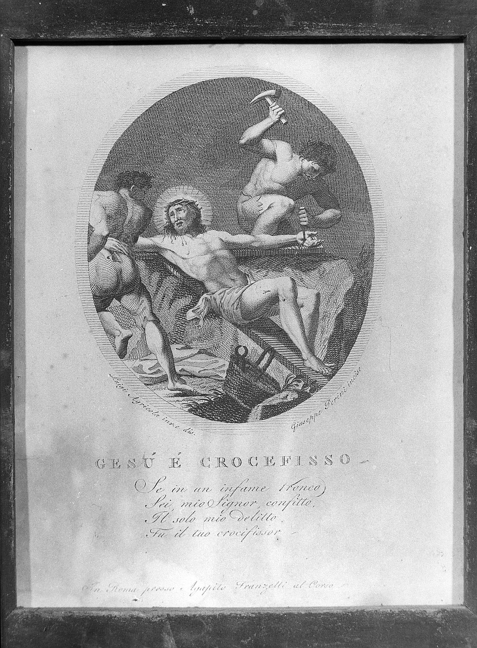 stazione XI: Gesù inchiodato alla croce (stampa, elemento d'insieme) di Agricola Luigi (attribuito), Petrini Giovanni (attribuito), Perini Giuseppe Sforza (attribuito) (fine/ inizio secc. XVIII/ XIX)