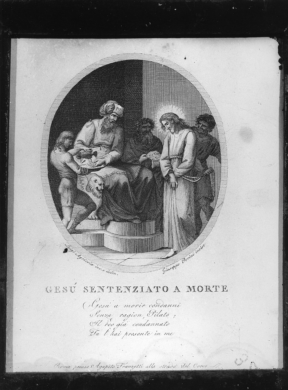 stazione I: Gesù condannato a morte (stampa, elemento d'insieme) di Agricola Luigi (attribuito), Petrini Giovanni (attribuito), Perini Giuseppe Sforza (attribuito) (fine/ inizio secc. XVIII/ XIX)