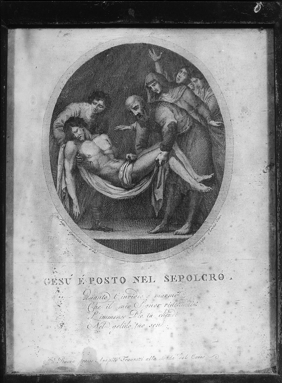 stazione XIV: Gesù deposto nel sepolcro (stampa, elemento d'insieme) di Agricola Luigi (attribuito), Petrini Giovanni (attribuito), Perini Giuseppe Sforza (attribuito) (fine/ inizio secc. XVIII/ XIX)