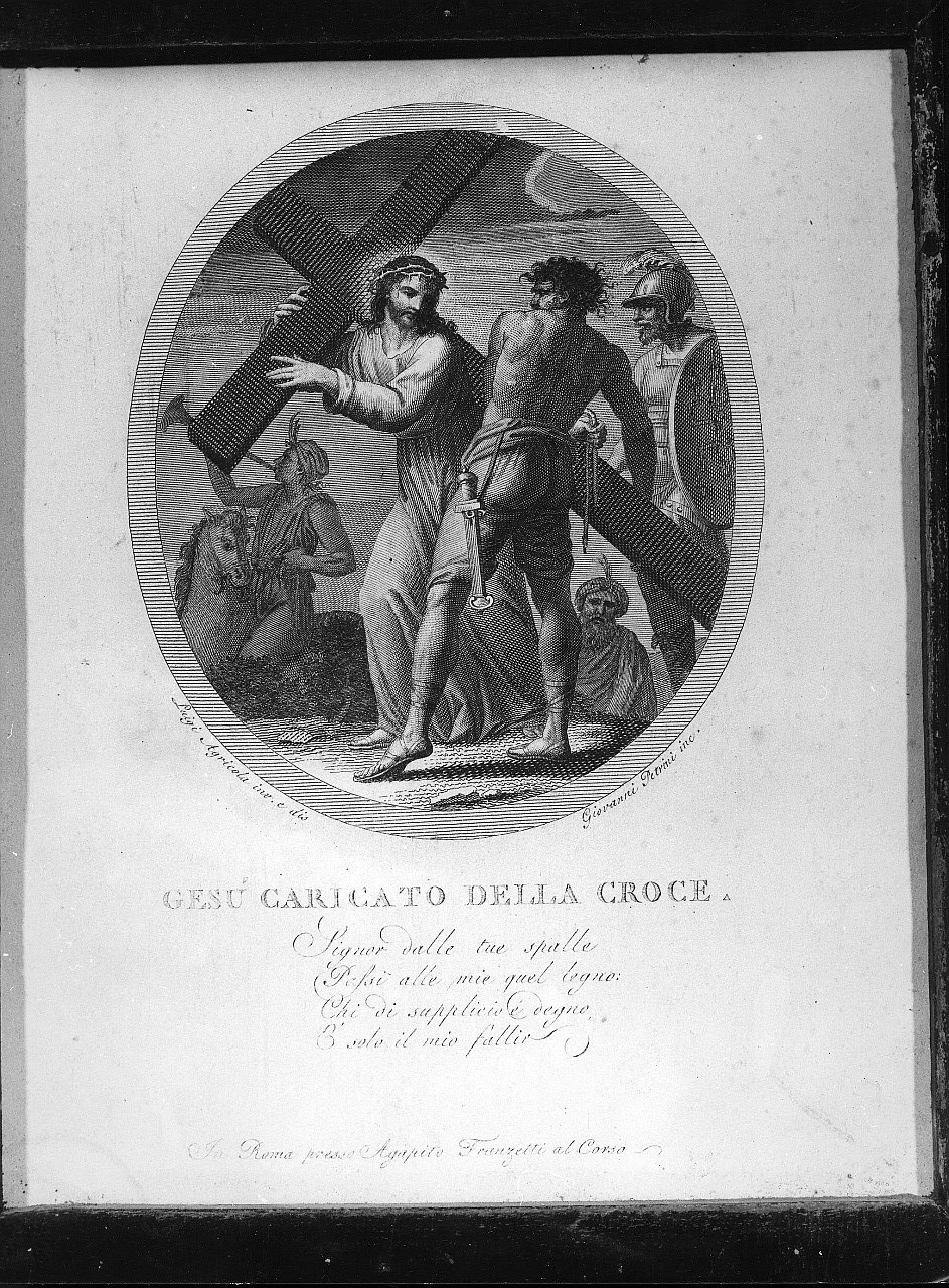 stazione II: Gesù caricato della croce (stampa, elemento d'insieme) di Agricola Luigi (attribuito), Petrini Giovanni (attribuito), Perini Giuseppe Sforza (attribuito) (fine/ inizio secc. XVIII/ XIX)