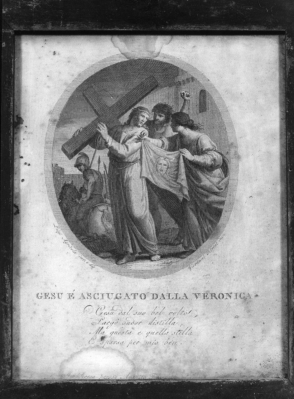 stazione VI: Gesù asciugato dalla Veronica (stampa, elemento d'insieme) di Agricola Luigi (attribuito), Petrini Giovanni (attribuito), Perini Giuseppe Sforza (attribuito) (fine/ inizio secc. XVIII/ XIX)