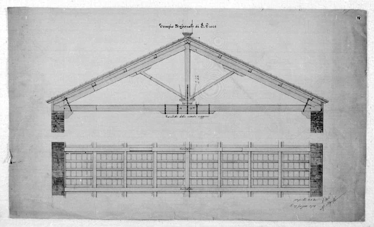 tettoia lignea (disegno architettonico) di Maiorfi Michelangelo (sec. XX)