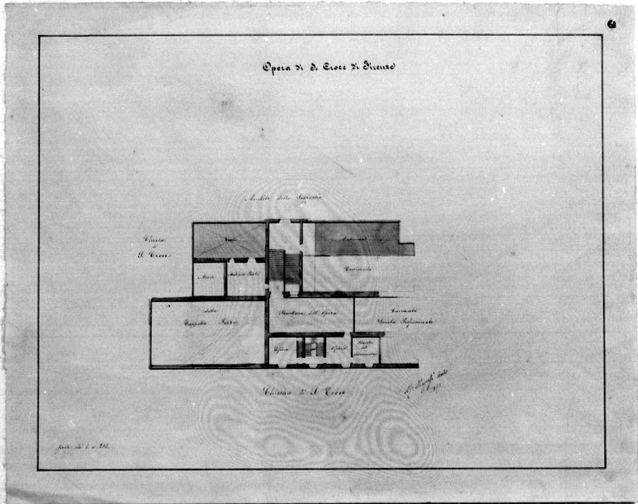 pianta dei locali del convento di S. Croce a Firenze adiacenti alla cappella Pazzi (disegno architettonico) di Maiorfi Michelangelo (sec. XIX)