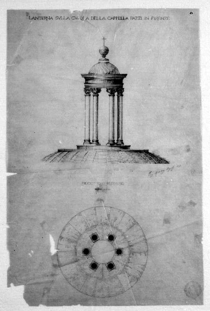 progetto per la lanterna della cupola della cappella Pazzi a Firenze (disegno architettonico) di Maiorfi Michelangelo (sec. XIX)