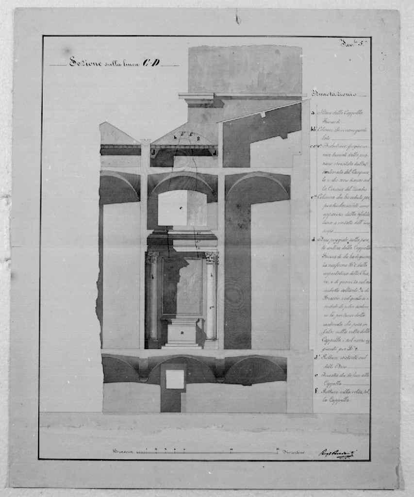 sezione trasversale della cappella Riccardi nella chiesa di S. Croce a Firenze (disegno architettonico) di Poccianti Pasquale (sec. XIX)