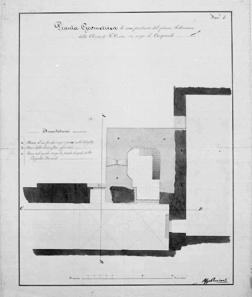 pianta del sotterraneo del campanile della chiesa di S. Croce a Firenze (disegno architettonico) di Poccianti Pasquale (sec. XIX)