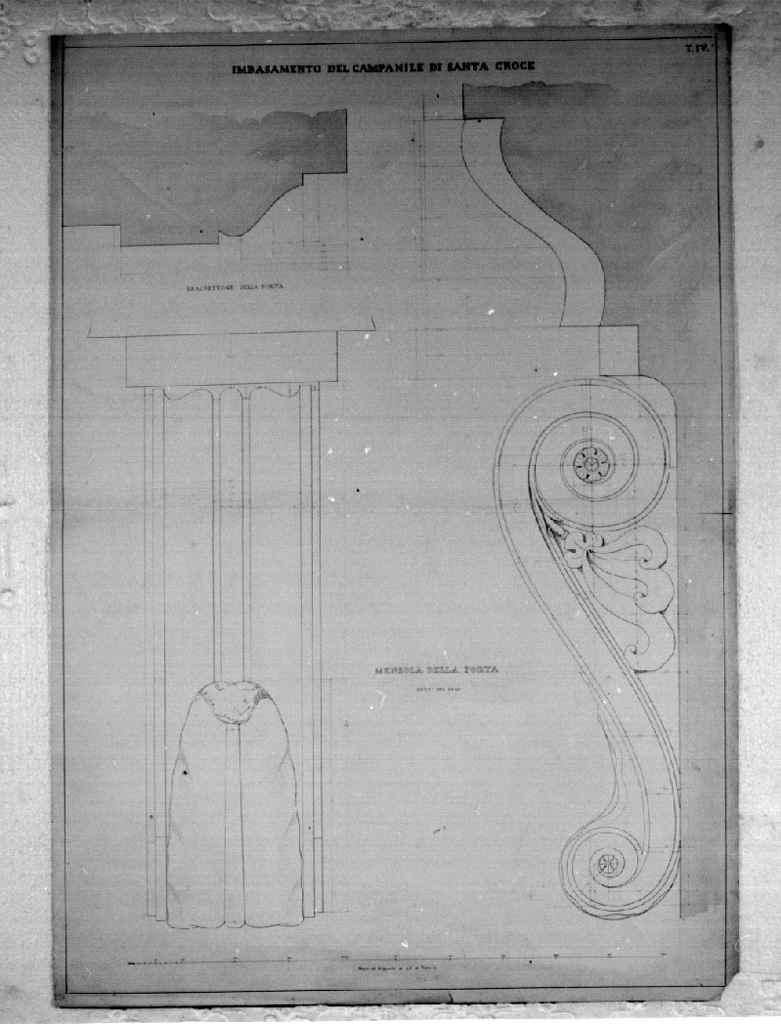 basamento del campanile della chiesa di S. Croce a Firenze (disegno architettonico) di Veneziani Leopoldo (sec. XIX)