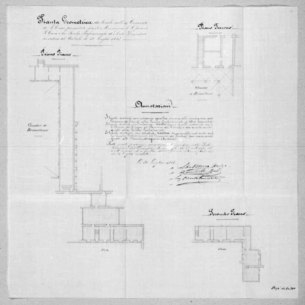 pianta di parte del convento di S. Croce a Firenze (disegno architettonico) di Del Moro Luigi, Canestrelli Antonio (sec. XIX)