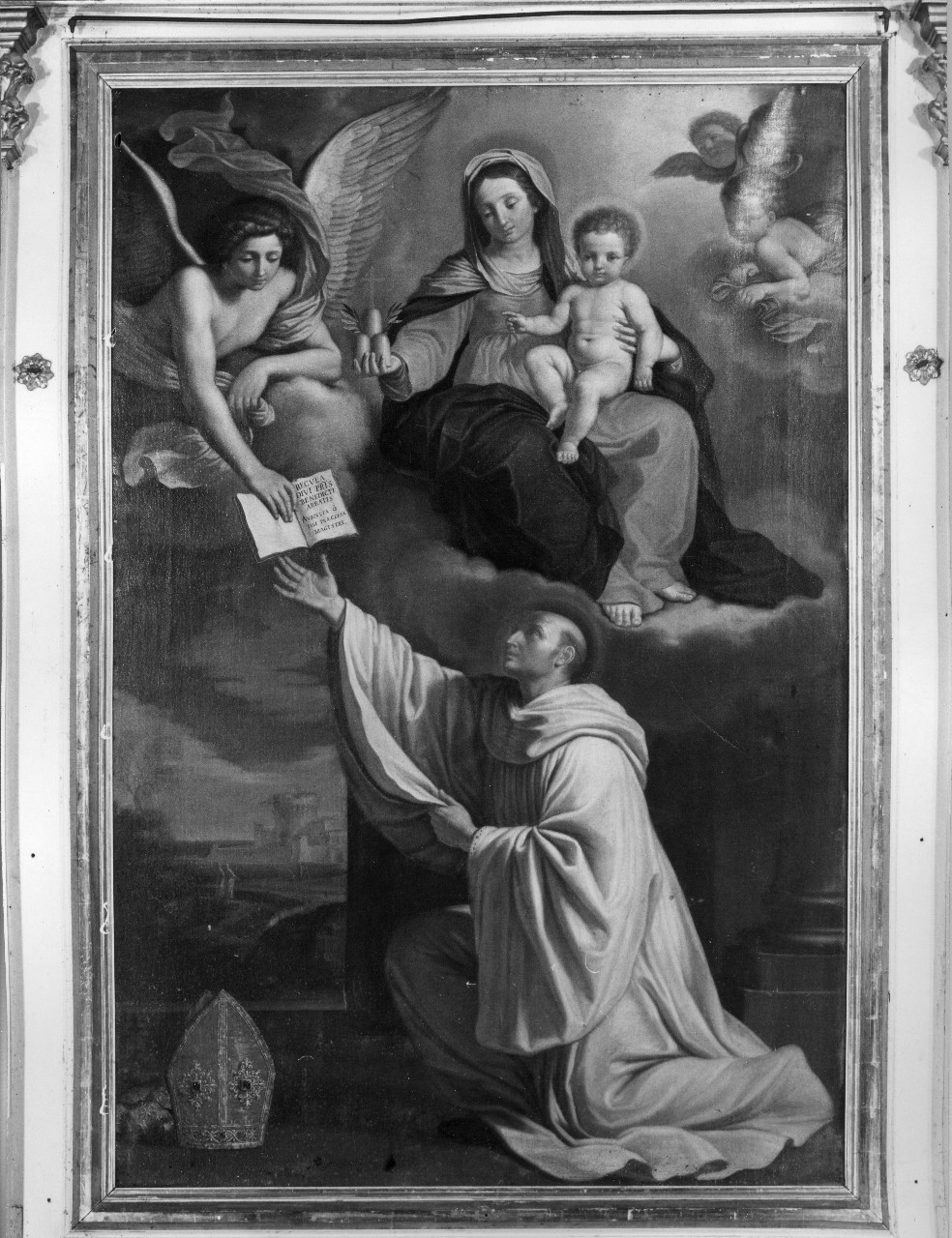 Beato Bernardo Tolomei riceve dalla Madonna la regola dell'ordine olivetano (dipinto) - ambito fiorentino (sec. XVII)