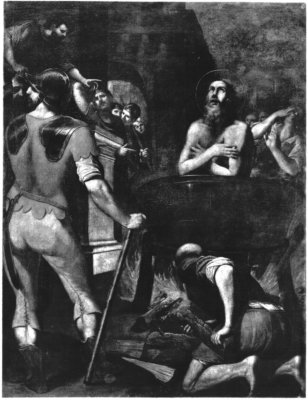 martirio di San Giovanni Evangelista (dipinto) di Confortini Jacopo (attribuito) (sec. XVII)
