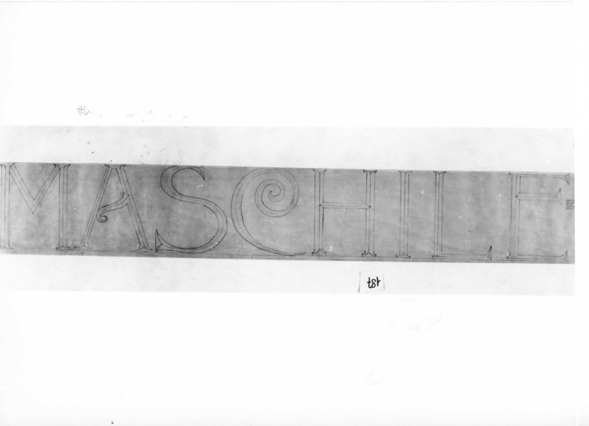 scuole comunali di Altopascio: dettaglio al vero di una delle iscrizioni della facciata (disegno architettonico) di Brizzi Raffaello (sec. XX)