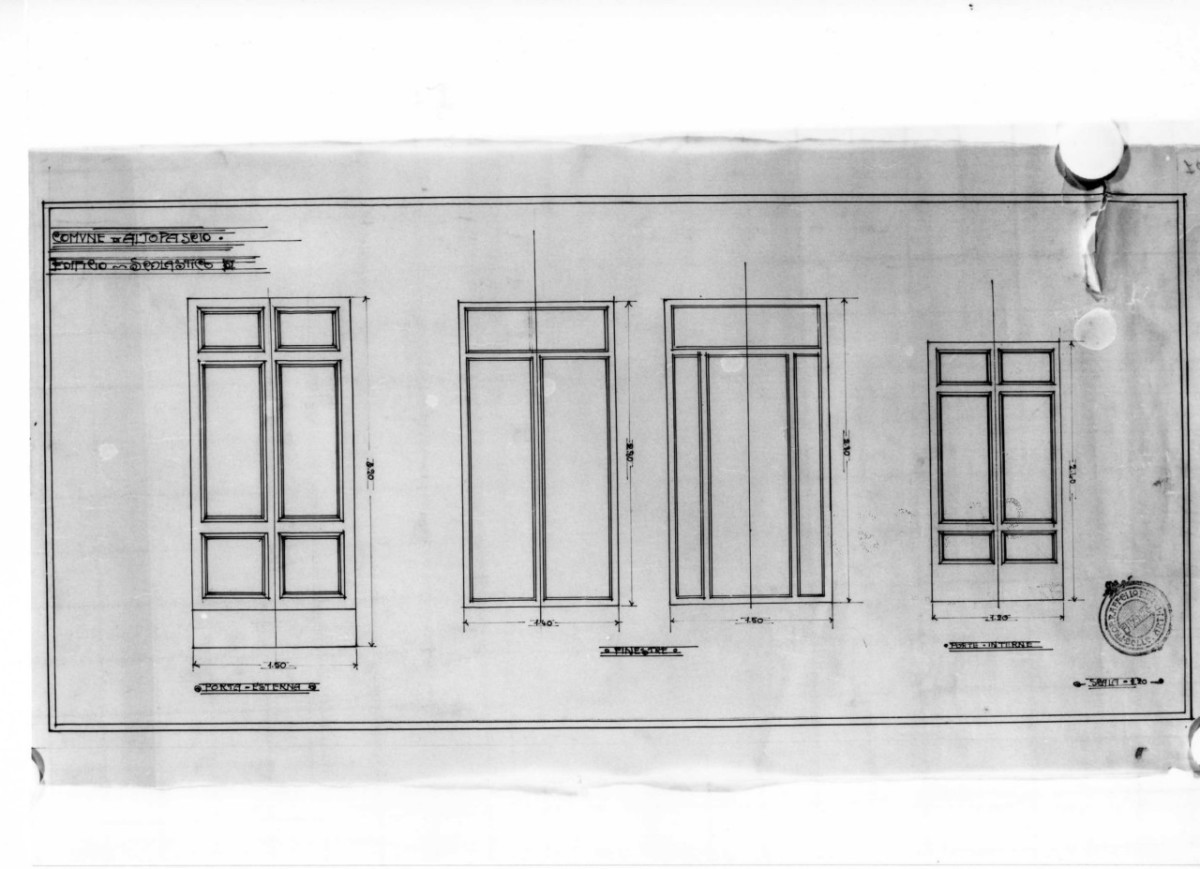 scuole comunali di Altopascio: prospetti in scala 1:20 delle porte e delle finestre delle facciate (disegno architettonico) di Brizzi Raffaello (sec. XX)